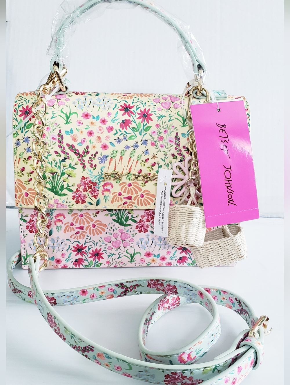 Betsey Johnson XOMYLO2 Faux Leather Floral Print Satchel/Crossbody Bag - NWT